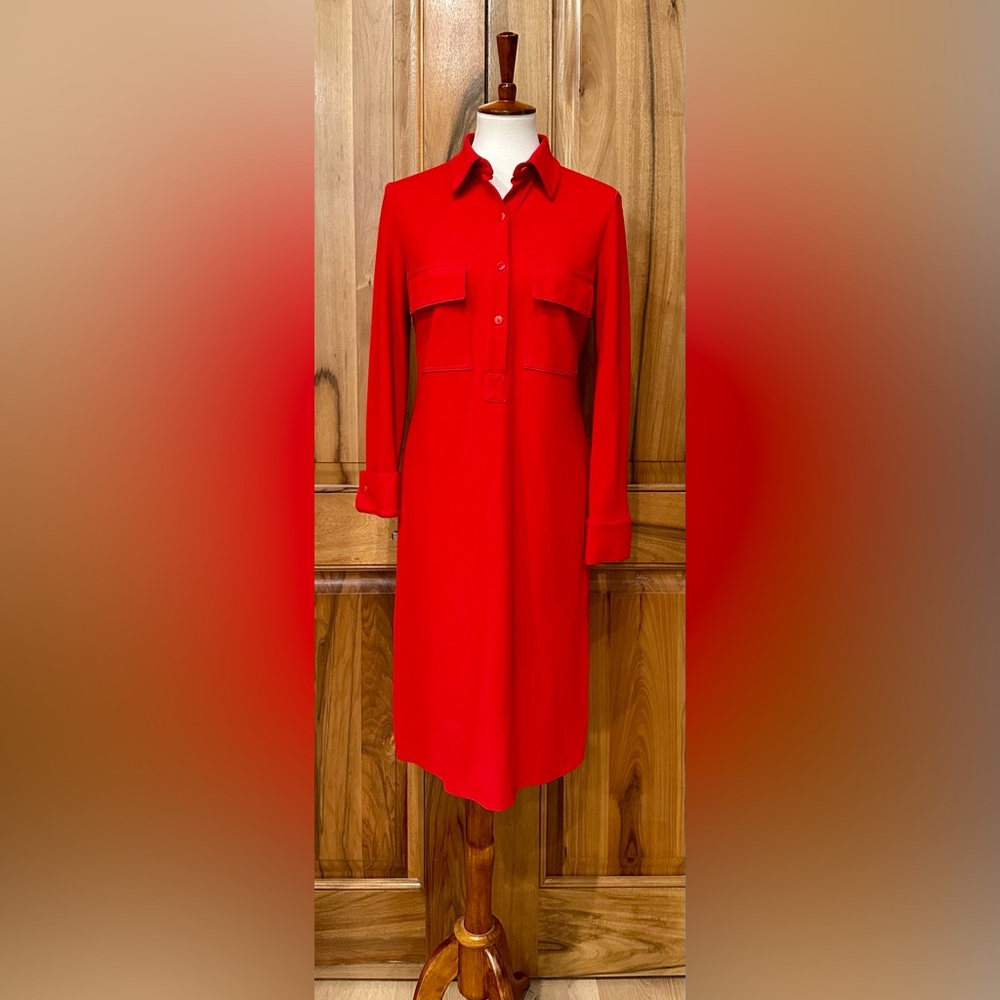 Linda Allard - Tracy Ellen - Vivid Red Jersey Knit Long-Sleeve Dress - EUC - 4 - Picture 1 of 13